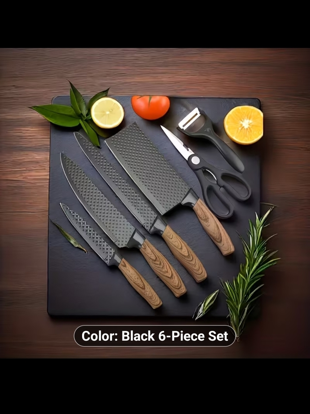 New Lugobox 6 Piece Set Black Multi Purpose Chef Kmife Set